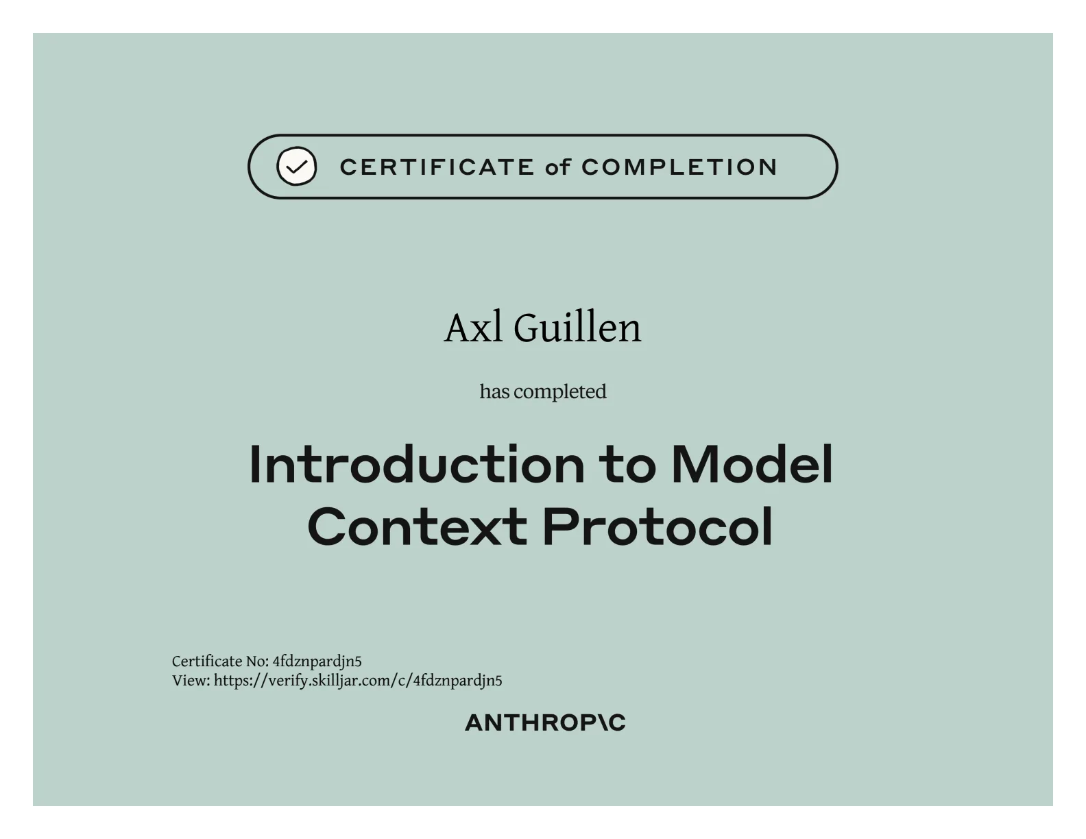 Introduction to Model Context Protocol certificate