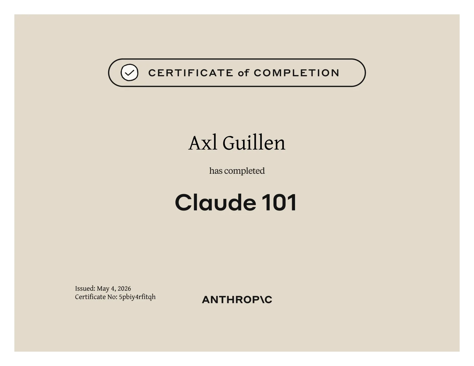 Claude 101 certificate