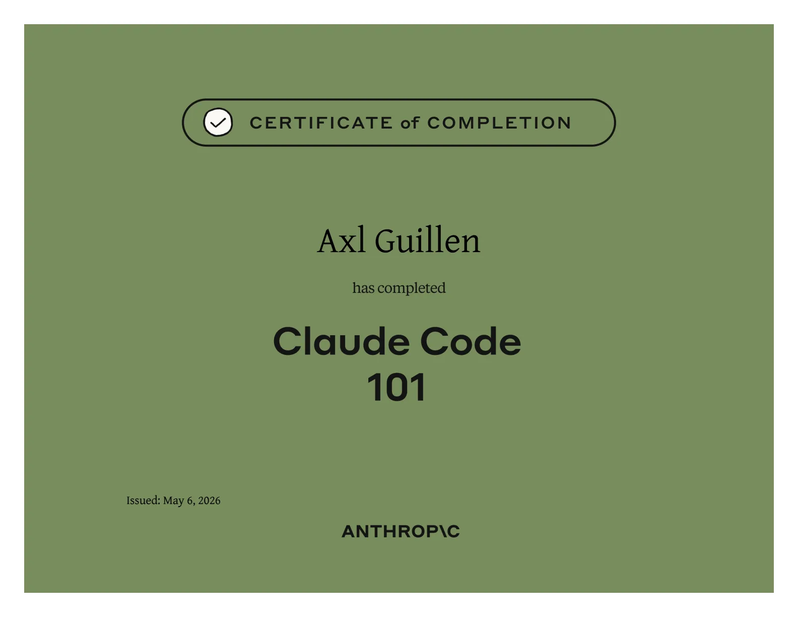 Claude Code 101 certificate