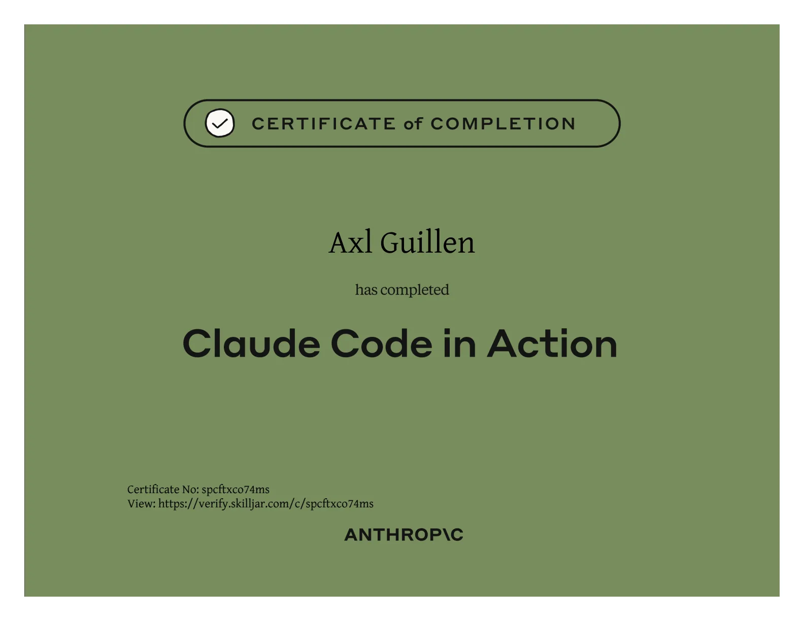 Claude Code in Action certificate