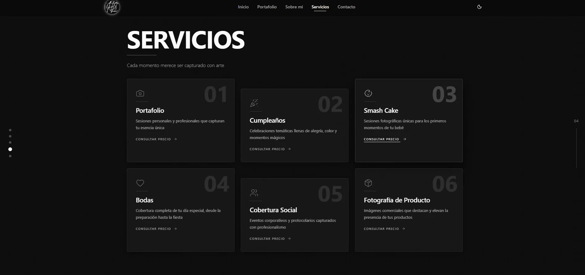 Services: six, numbered, each with its own way to ask for a price.