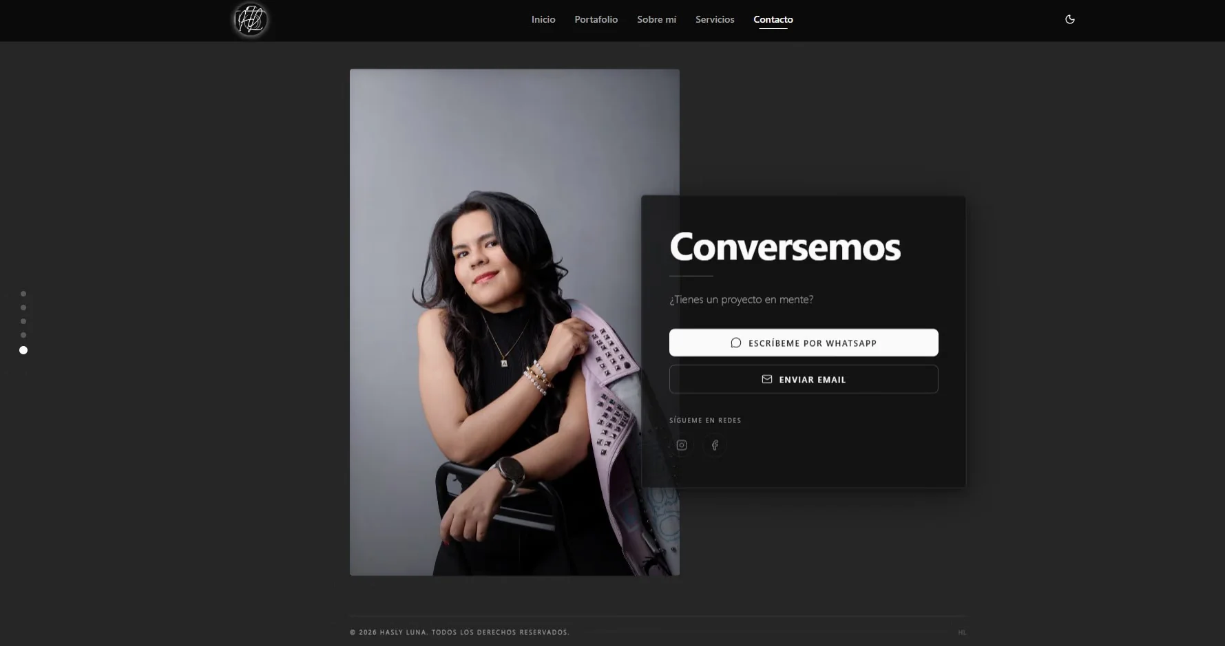 Contact: WhatsApp and email, and the portrait doing the rest.
