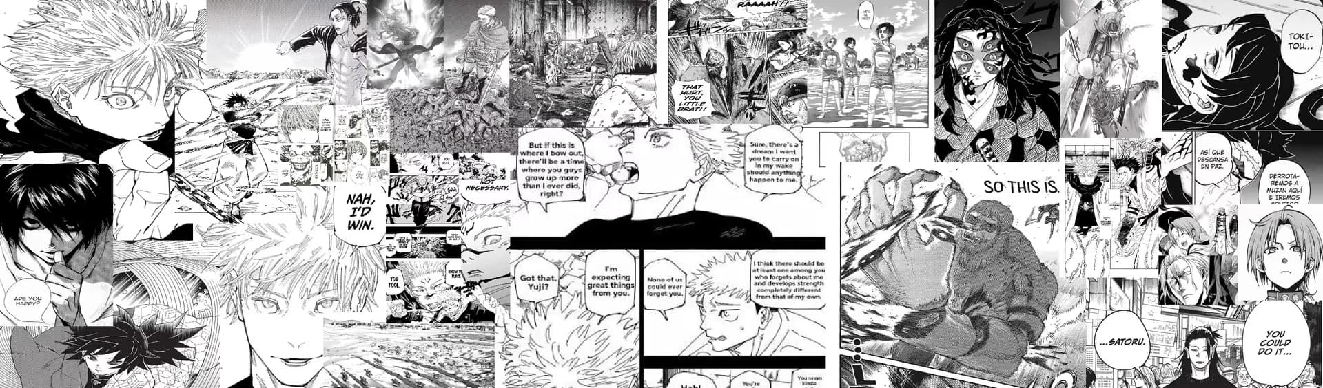 Collage of black-and-white manga panels, top half